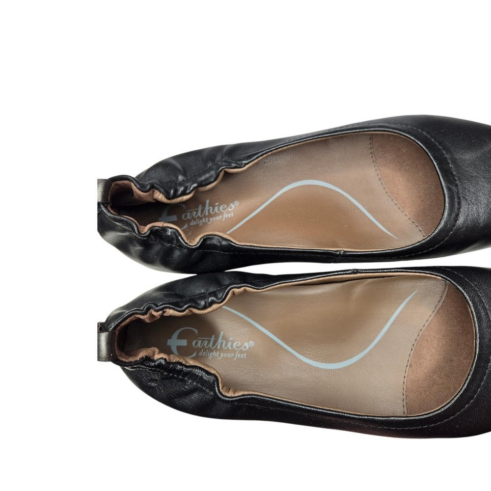 Earthies Tolo Black Leather Ballet Flats Size 7.5 Ruched Comfort Shoes Slip On - Picture 9 of 15